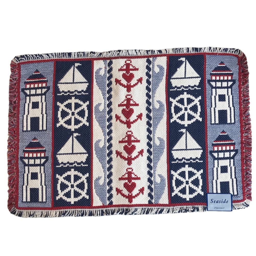 Nautical Placements Set Of 2 Seaside Red White Blue Anchor Boat Lighthouse Woven